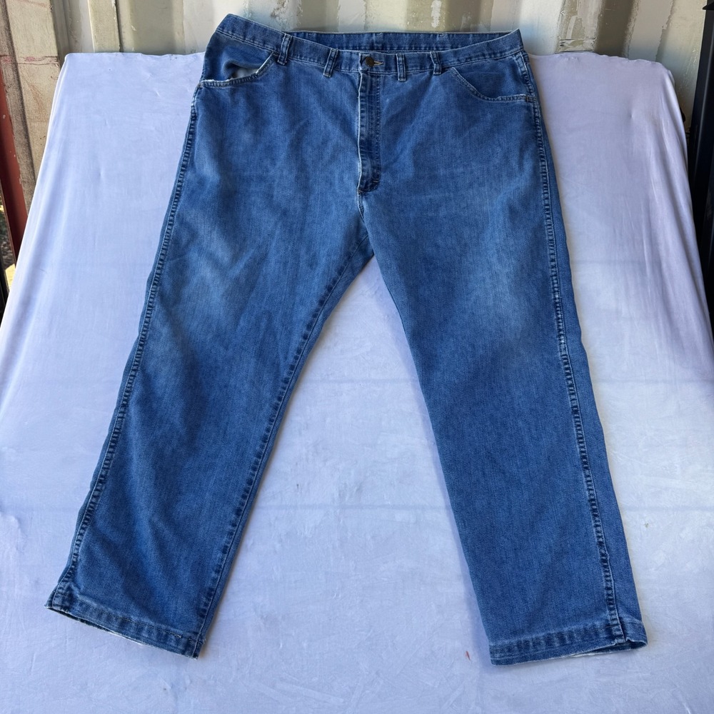 Wrangler Jeans Mens 44x30 Blue Denim Double Stitch Regular Fit Boho Straight Leg